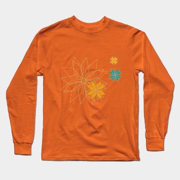 Blooming flowerdesign made of shining geometrical elements in gold and mint Long Sleeve T-Shirt by happyMagenta